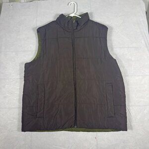 Merona Reversible Puffer Vest Womens Brown Green Full Zip Warm Insulated Size XL